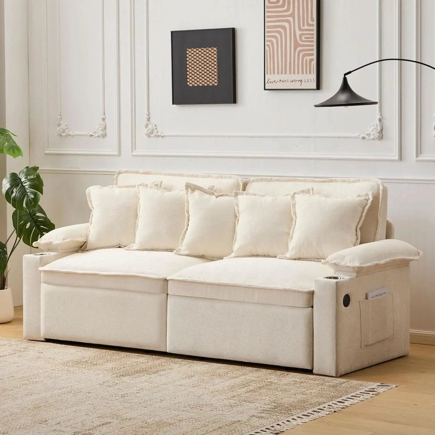 King Size Beige Ultra Luxurious Sleeper Sofa USB Ports Pro from PriceLows™