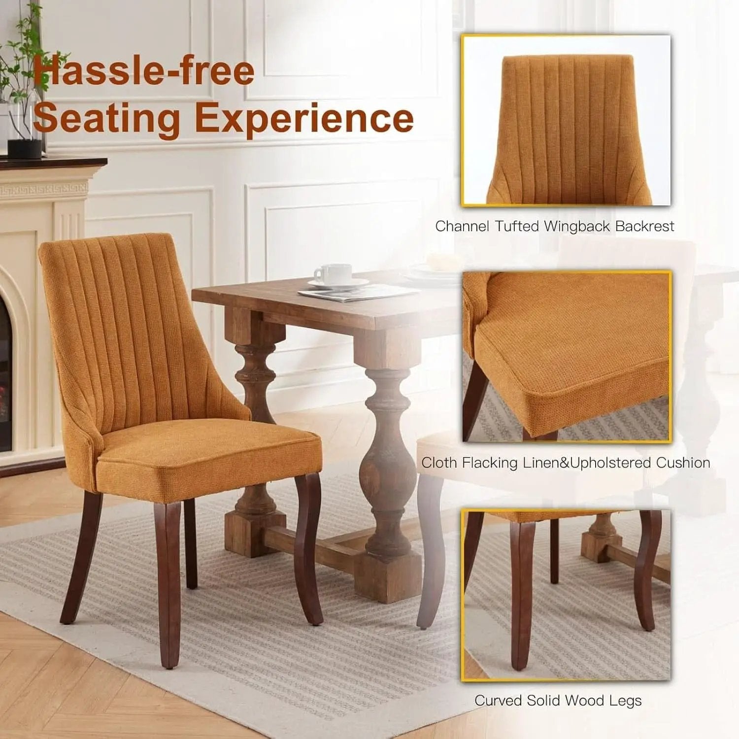 Yellow Linen Dining Chairs Set Of 4 Channel Tufted from PriceLows™