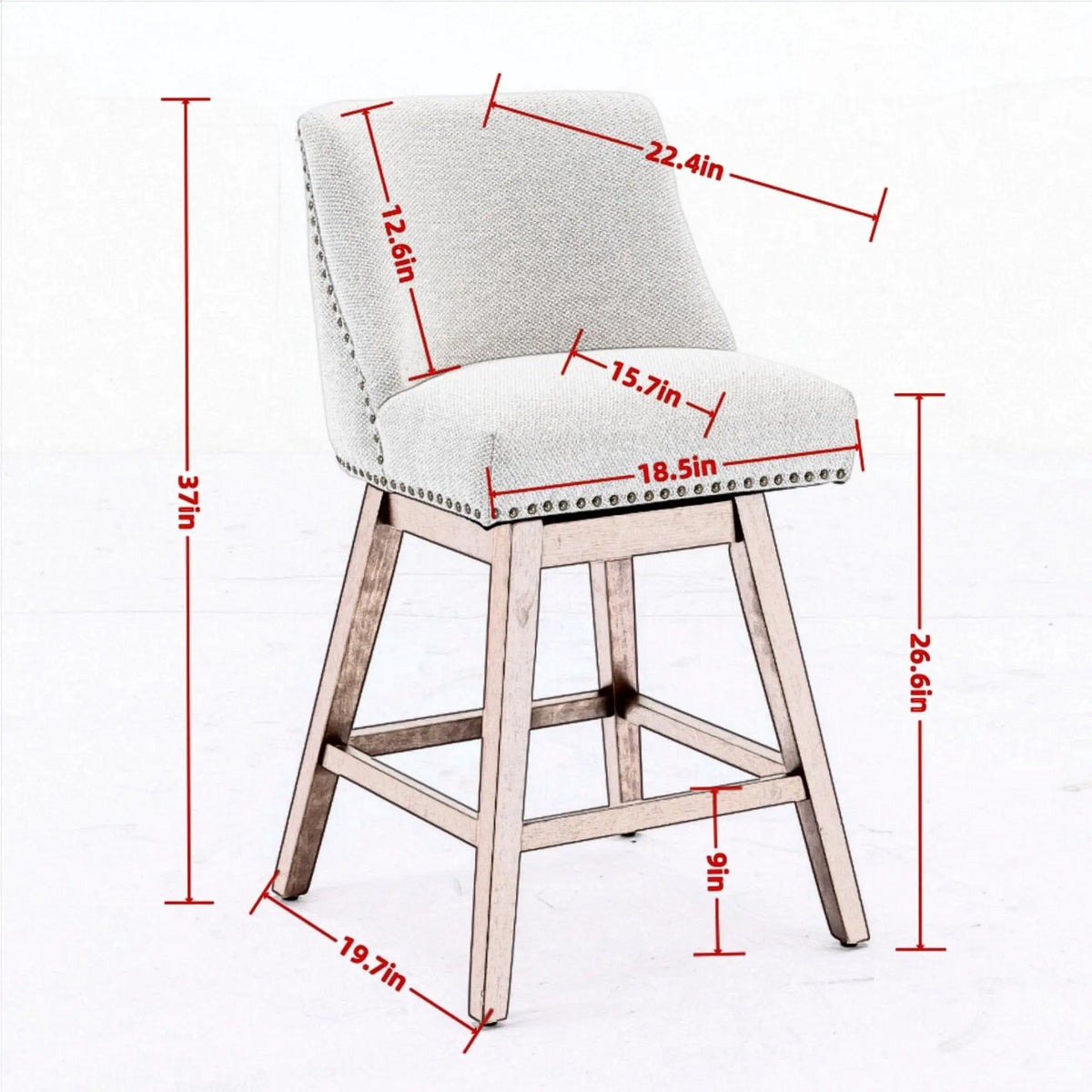 Counter Height Barstools | 26 Inch Seat | Fabric Upholstery | Set Of Two