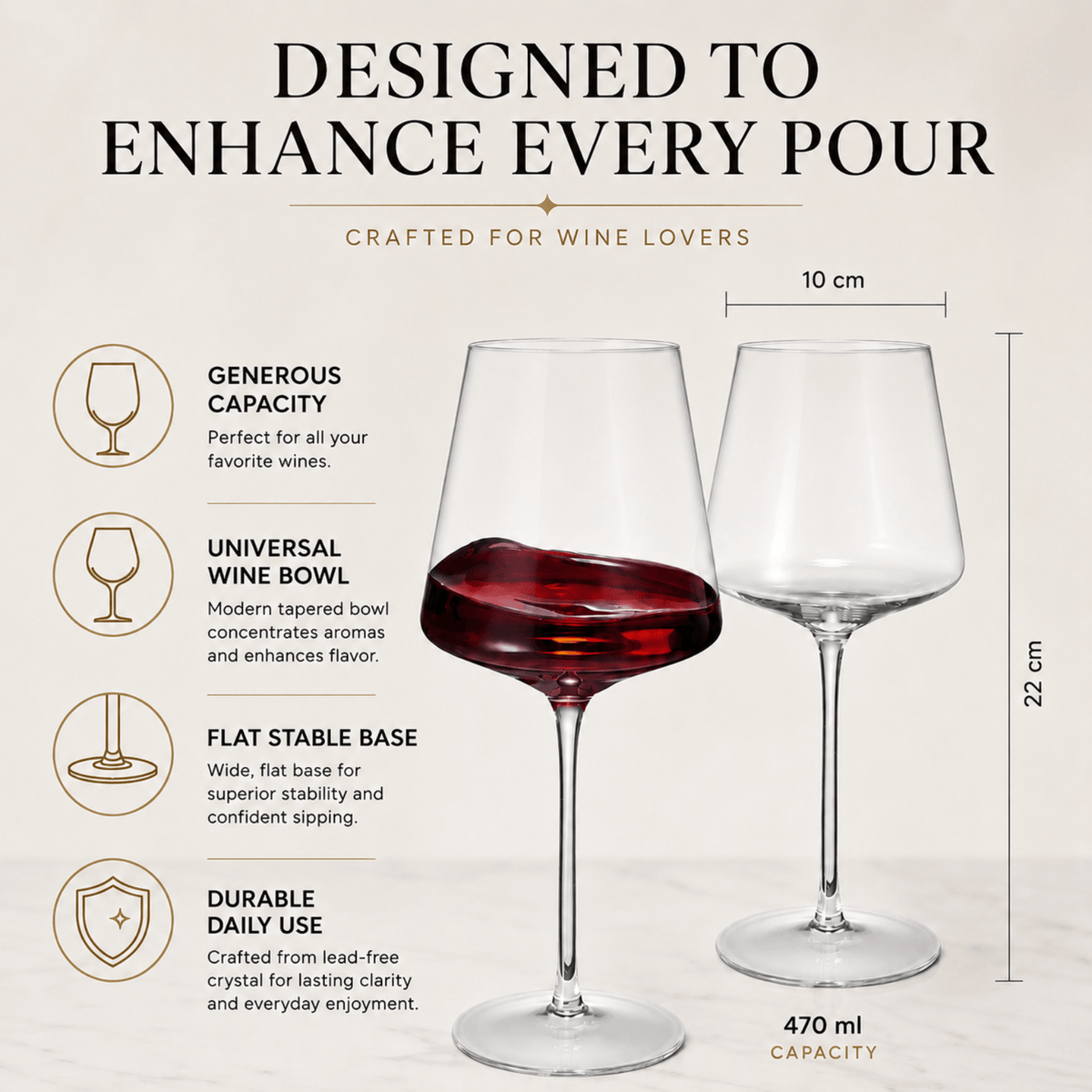 Classica Stemmed Wine Glassware | 16 oz | Set of 2 | Entertaining