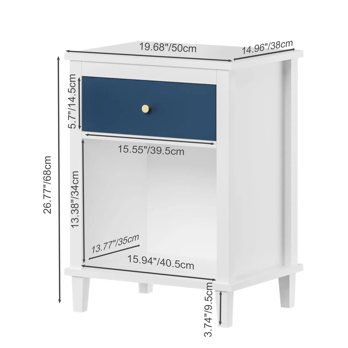 Nightstand With 1 Drawer And 1 Shelf | Aluminum Handles | Tip-Over Restraint | Child-Safe Design