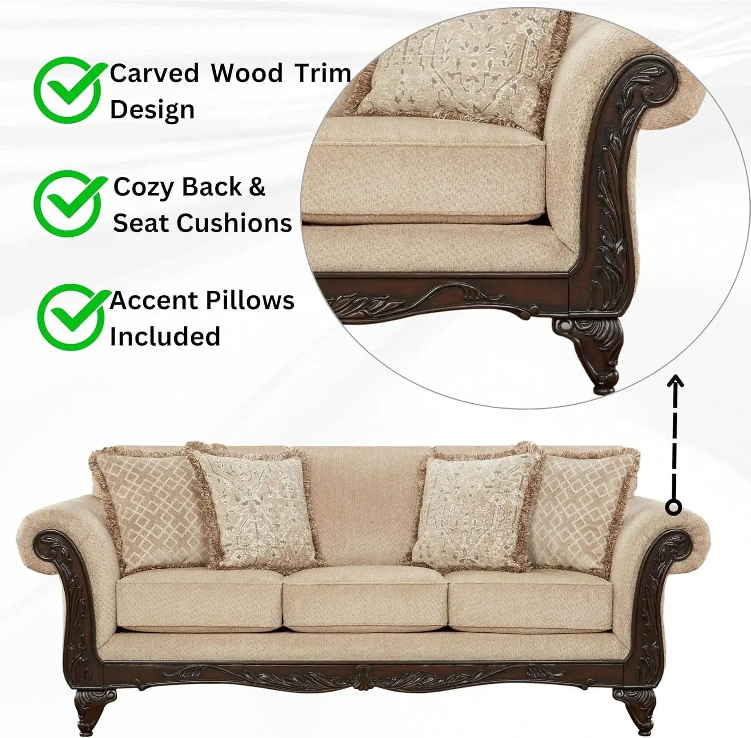 2 Piece Living Room Set Sofa and Loveseat in Beige Wheat from PriceLows™