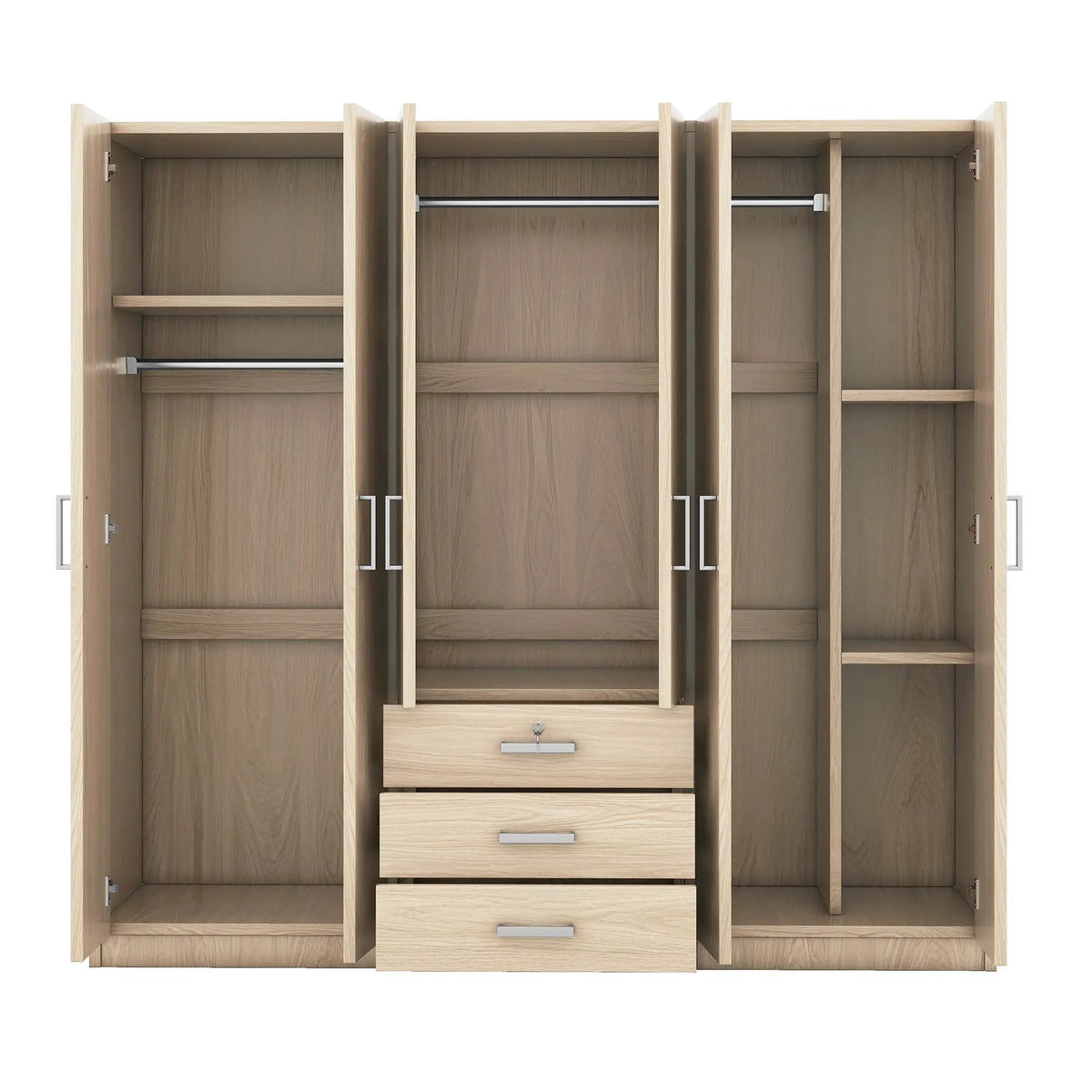 6 Door Wardrobe | Bedroom Storage | Big Drawers | 70.9 Inch Width