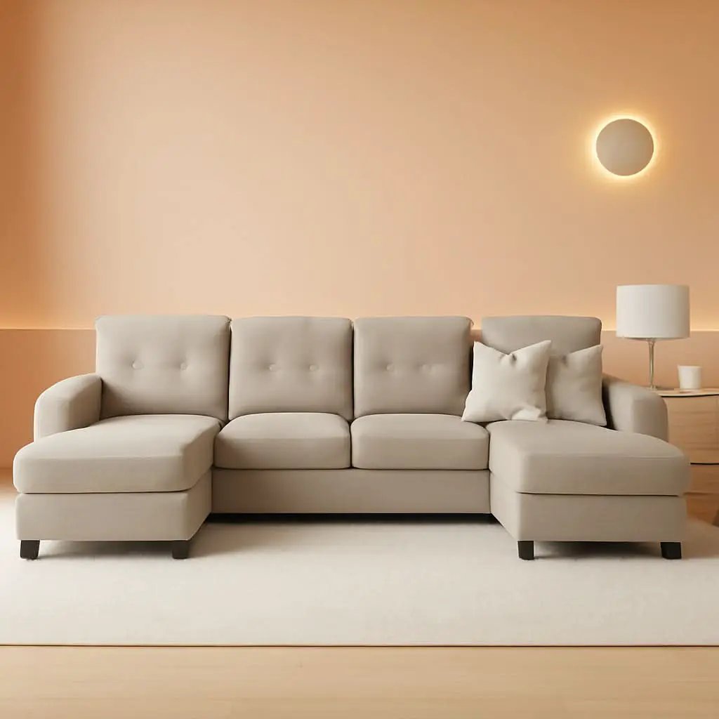 Dark Beige U Shaped Sectional Sofa With Chaise 4 Seats from PriceLows™
