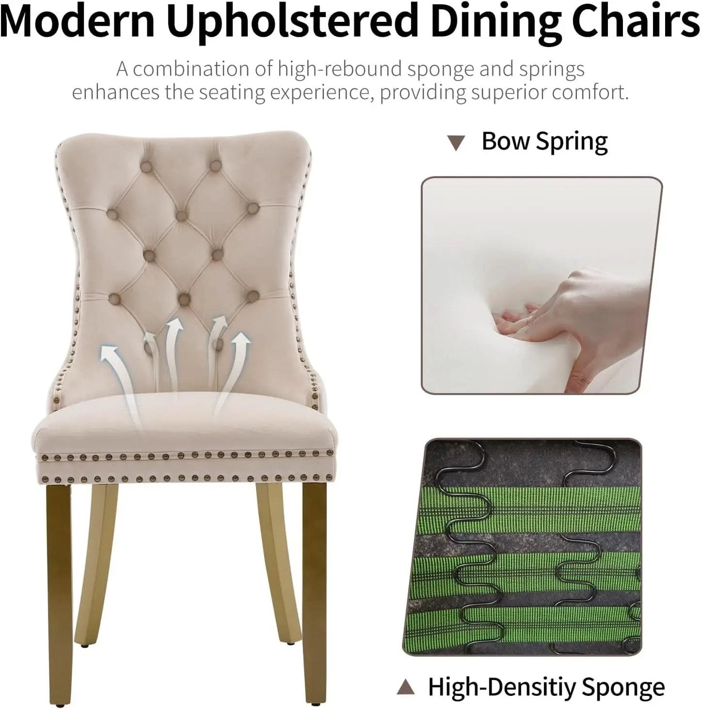 Beige Velvet Dining Chairs Set Of Four Wingback Button Tufted Dining Room Chairs from PriceLows™