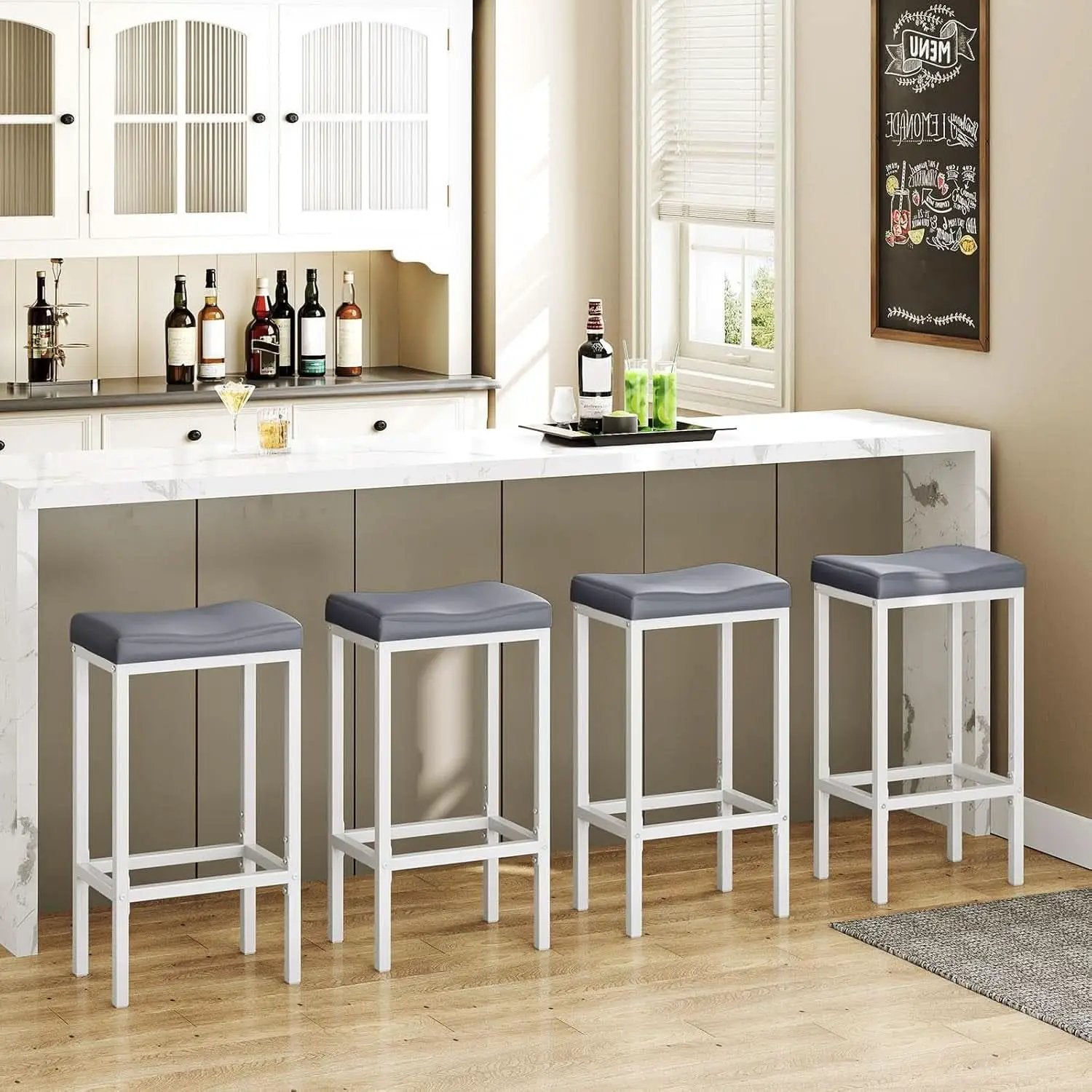 Saddle Bar Stools Set of 2, 24.8 Inches, White and Gray from PriceLows™