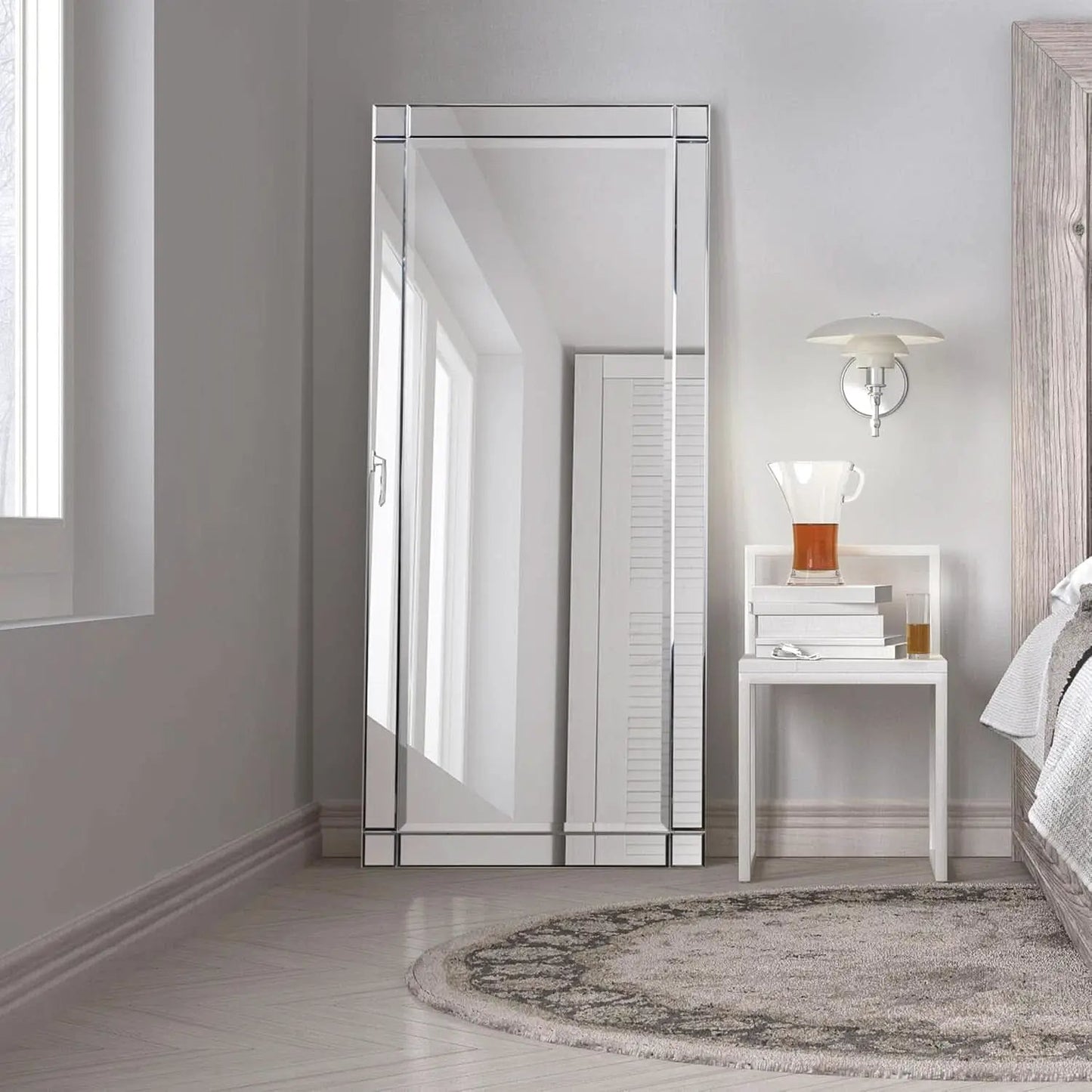 Modern Squared Corner Rectangle Wood Wall Mirror 24 x 54 from PriceLows™