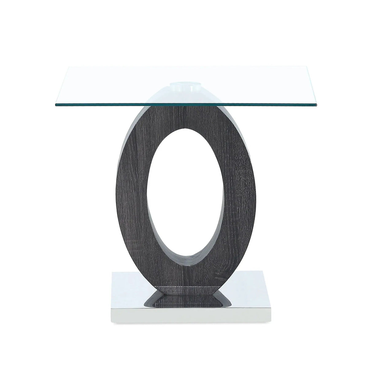 Tracker End Table | Brown And White | Clear Glass Top | Oval Style Base
