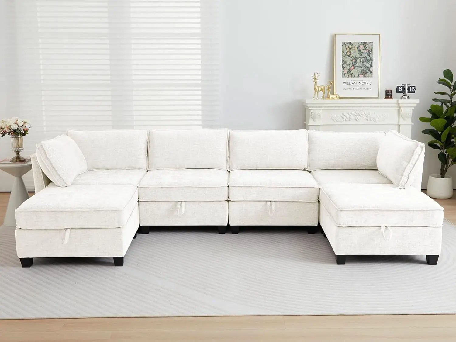 Beige Modular Sectional Sofa Featuring Sleeper Storage from PriceLows™