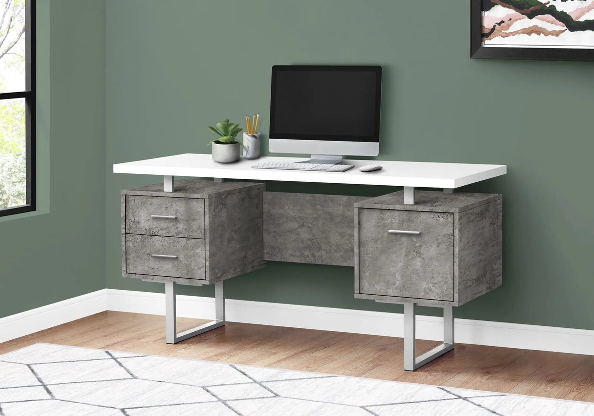 60 Inch Computer Desk | Laminate Finish | Two Top Drawers And File Drawer | Reversible Set-Up