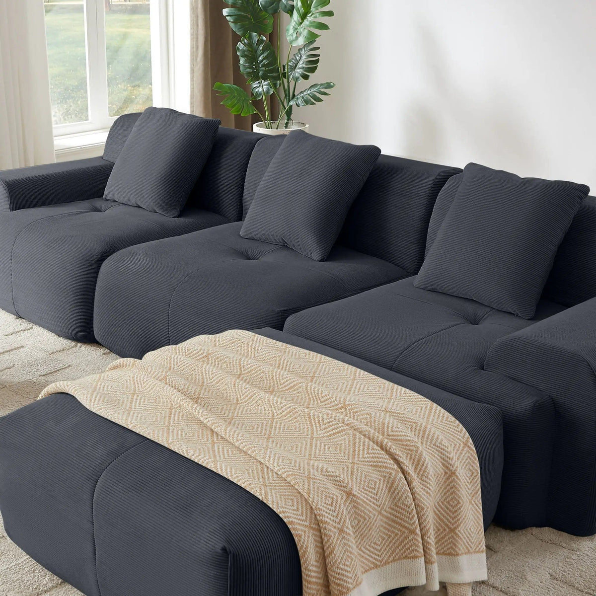 L Shaped Modular Sectional Sofa And Movable Ottoman 2 Piece Living Room Set | 113 x 73.6 x 26.8 in | Fabric | Living Room