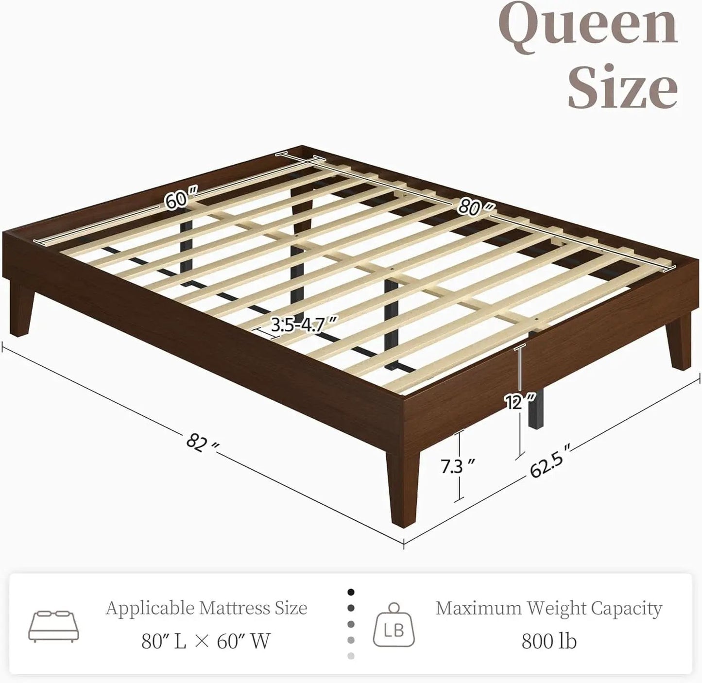 Queen Platform Bed Frame Dark Walnut Underbed Storage from PriceLows™