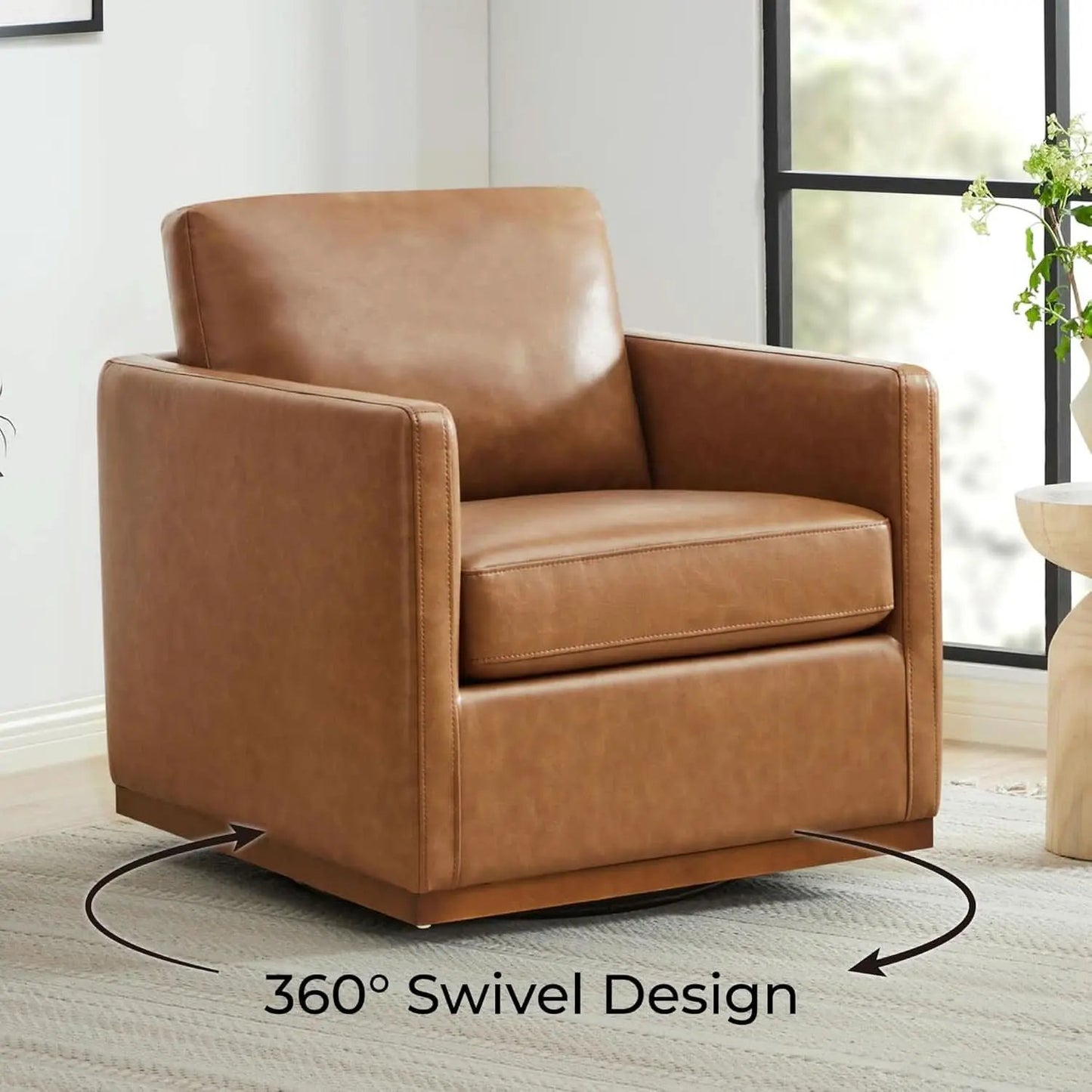 Swivel Accent Chair FauxLeather SaddleBrown Armchair LivingRoom from PriceLows™