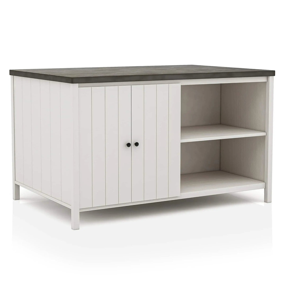 Counter Height Dining Table | Storage Cabinet Base | Two-Tone Dark Gray And Off-White | 60 Inch Width