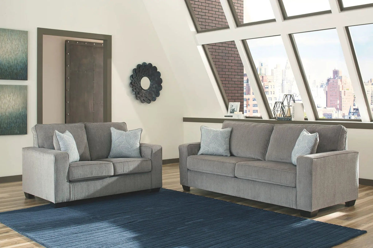 Altari Living Room Set | Stationary Chair And Ottoman | Richly Neutral Alloy | Striking Style