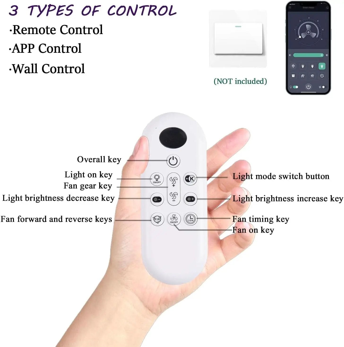 White 52 Inch Ceiling Fan With Remote And LED Lights from PriceLows™