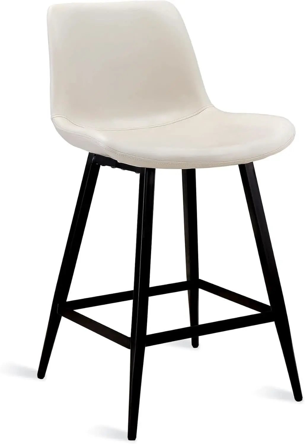24 Inch Faux Leather Bar Stool Set of 3 With Back and Footrest, Antique White for Kitchen Island from PriceLows™