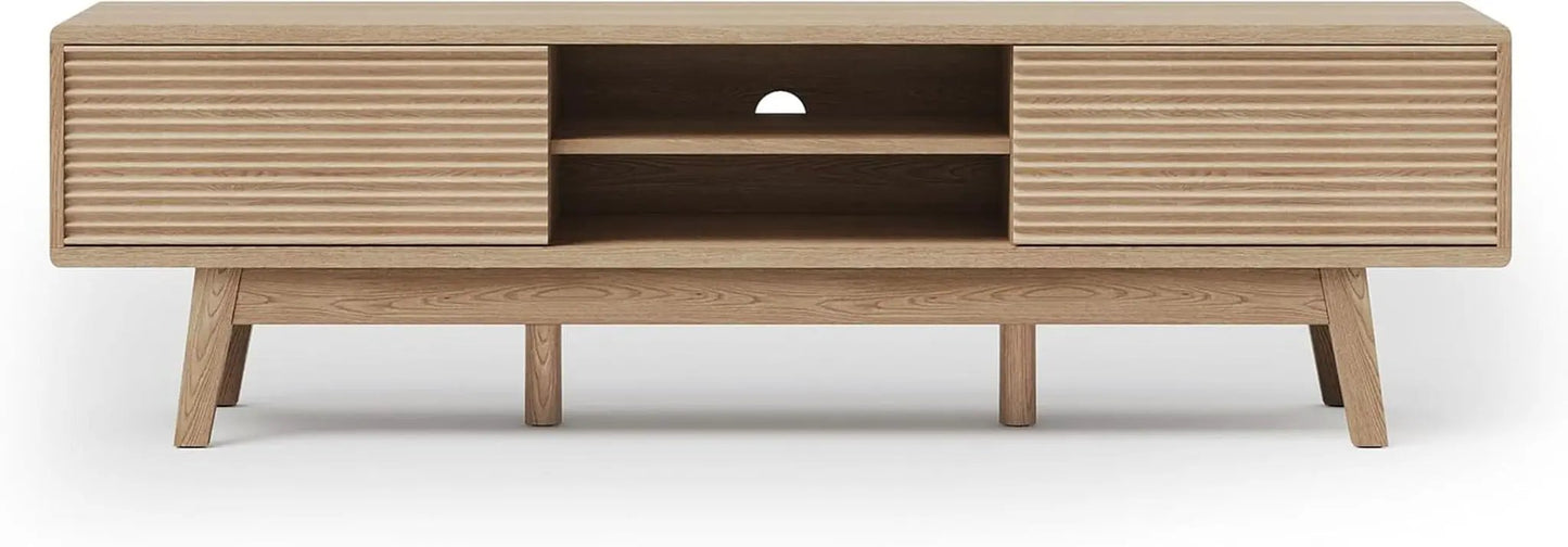 59 Inch Mid Century Modern TV Console Fluted Doors from PriceLows™