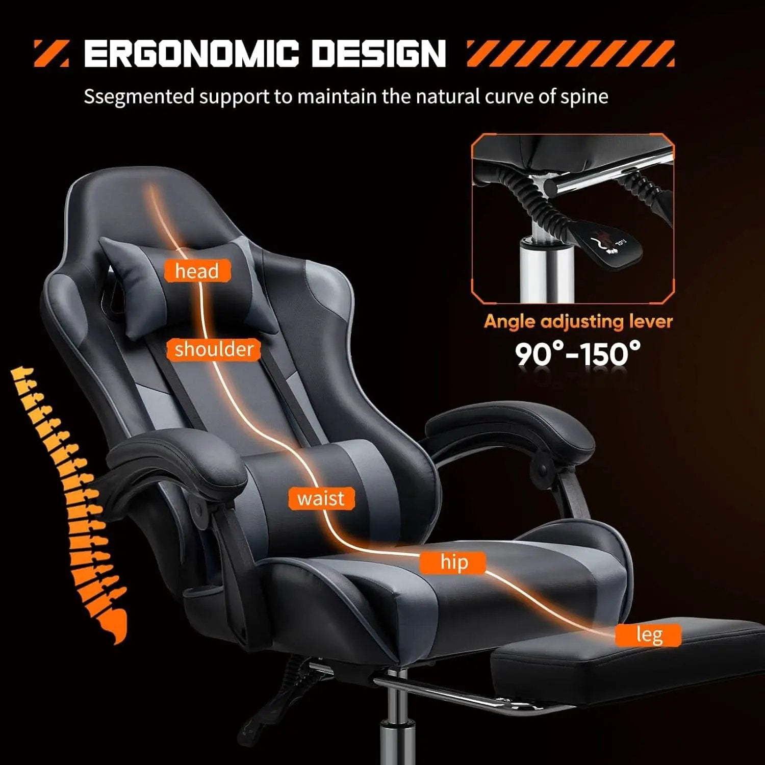 Ergonomic Gaming Chair With Footrest And Lumbar Grey from PriceLows™