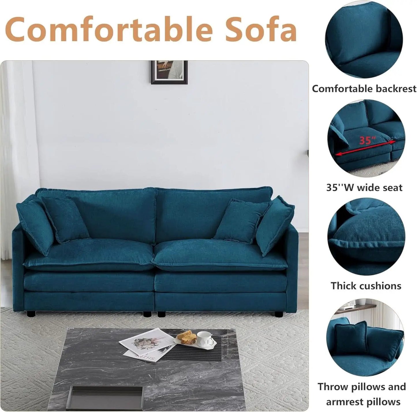 Blue Chenille Upholstered 2 Piece Loveseat And Armchair Set from PriceLows™