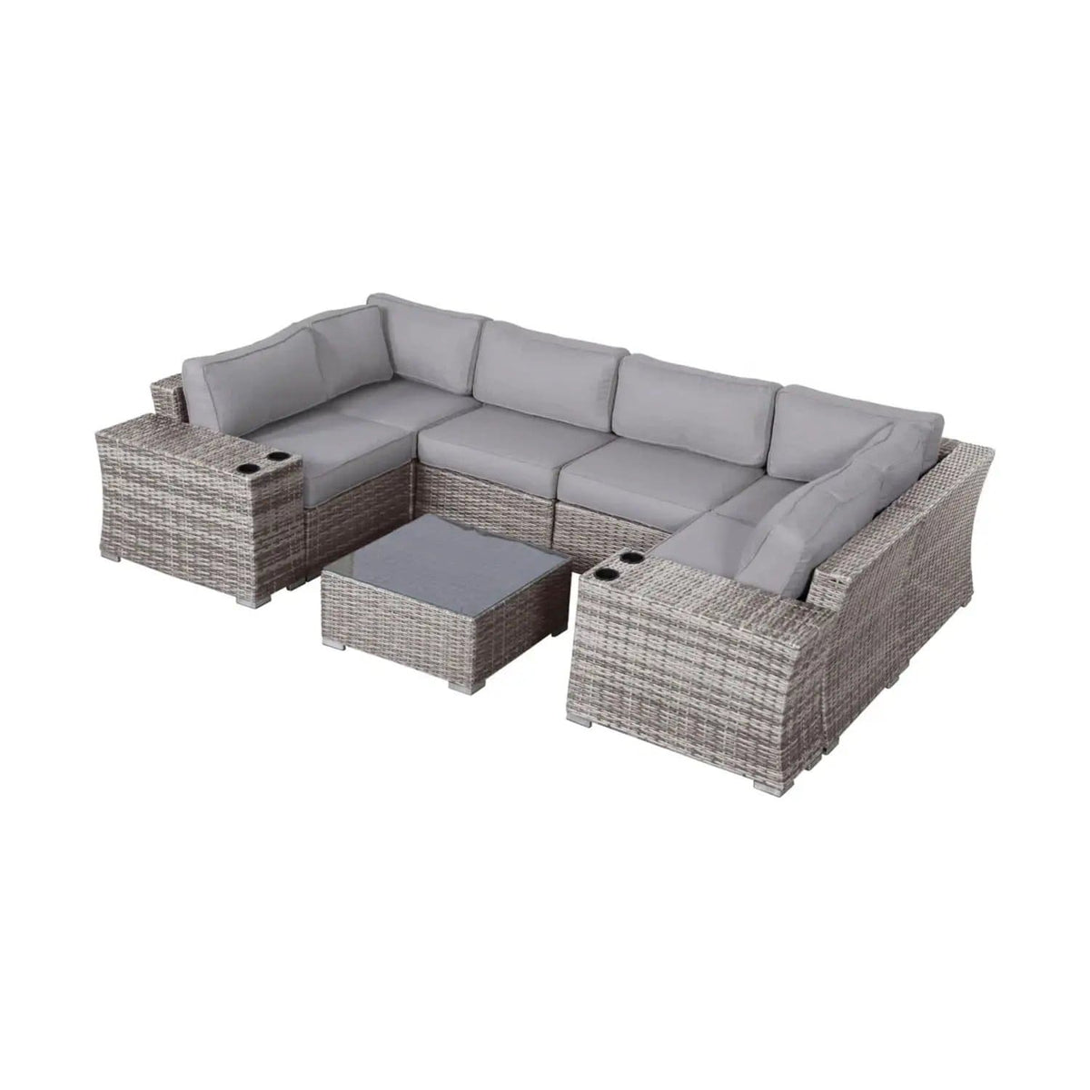 4 Person Patio Seating Set With Cushions, All Weather - | 2 Piece Outdoor Set | Wicker & Glass | Gray