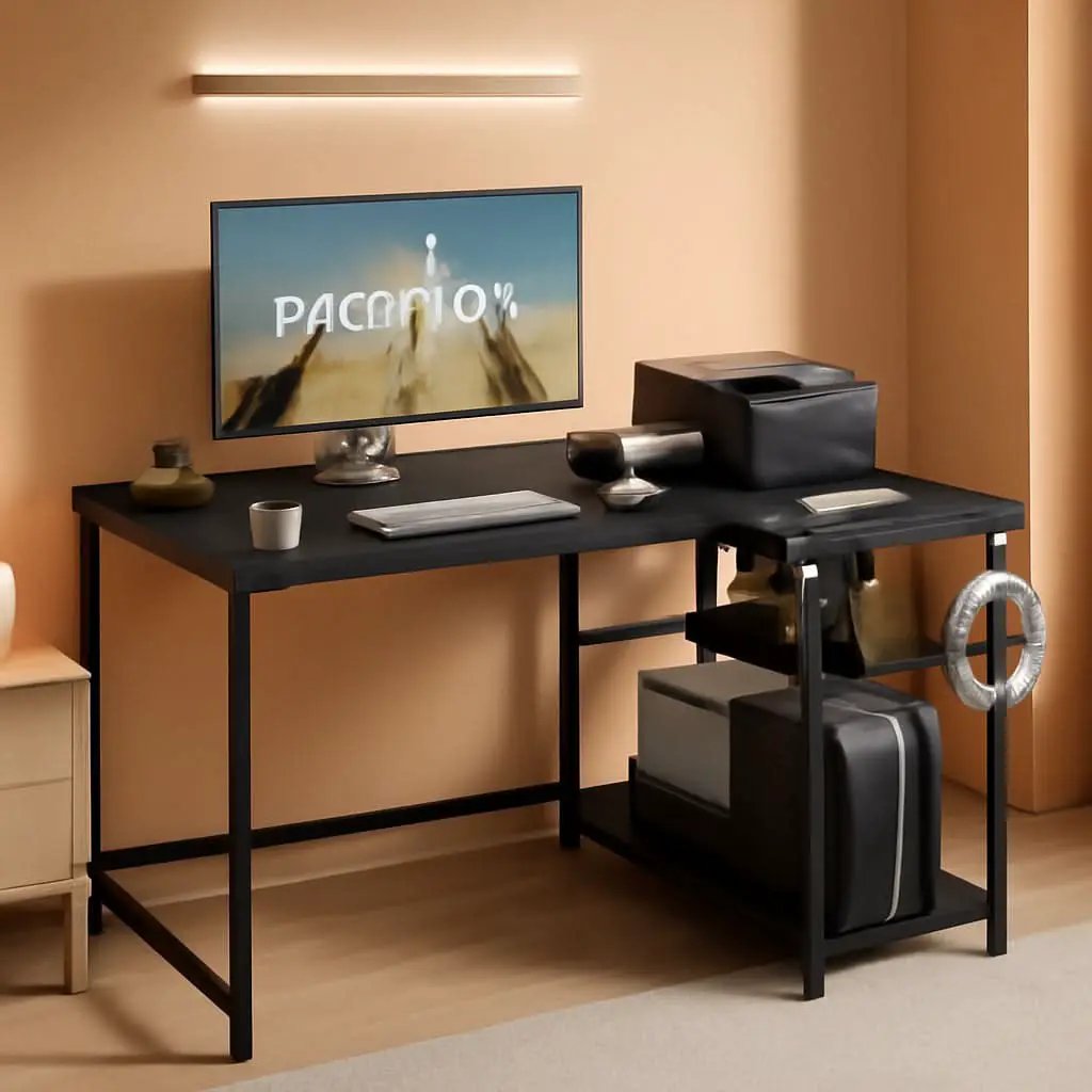 43 Inch L Shaped Computer Desk With Reversible Shelves Black from PriceLows™