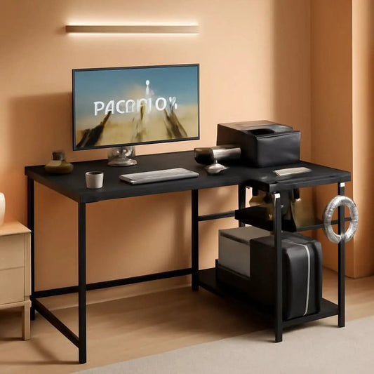 43 Inch L Shaped Computer Desk With Reversible Shelves Black from PriceLows™