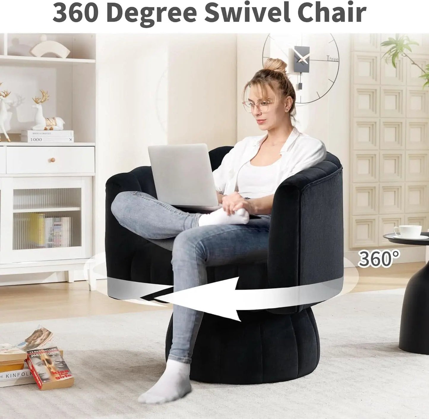 Swivel Armchairs 360Degree Black LivingRoom Pack Duo from PriceLows™