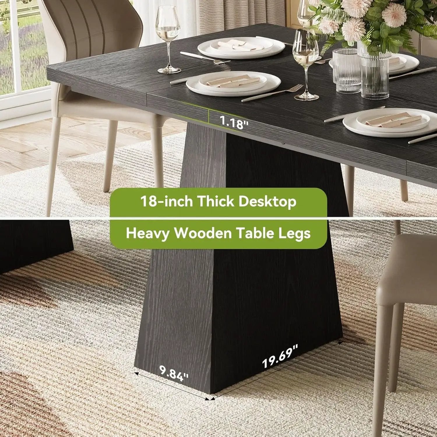 Wooden Dining Table for 6 with Heavy Duty Legs Black from PriceLows™