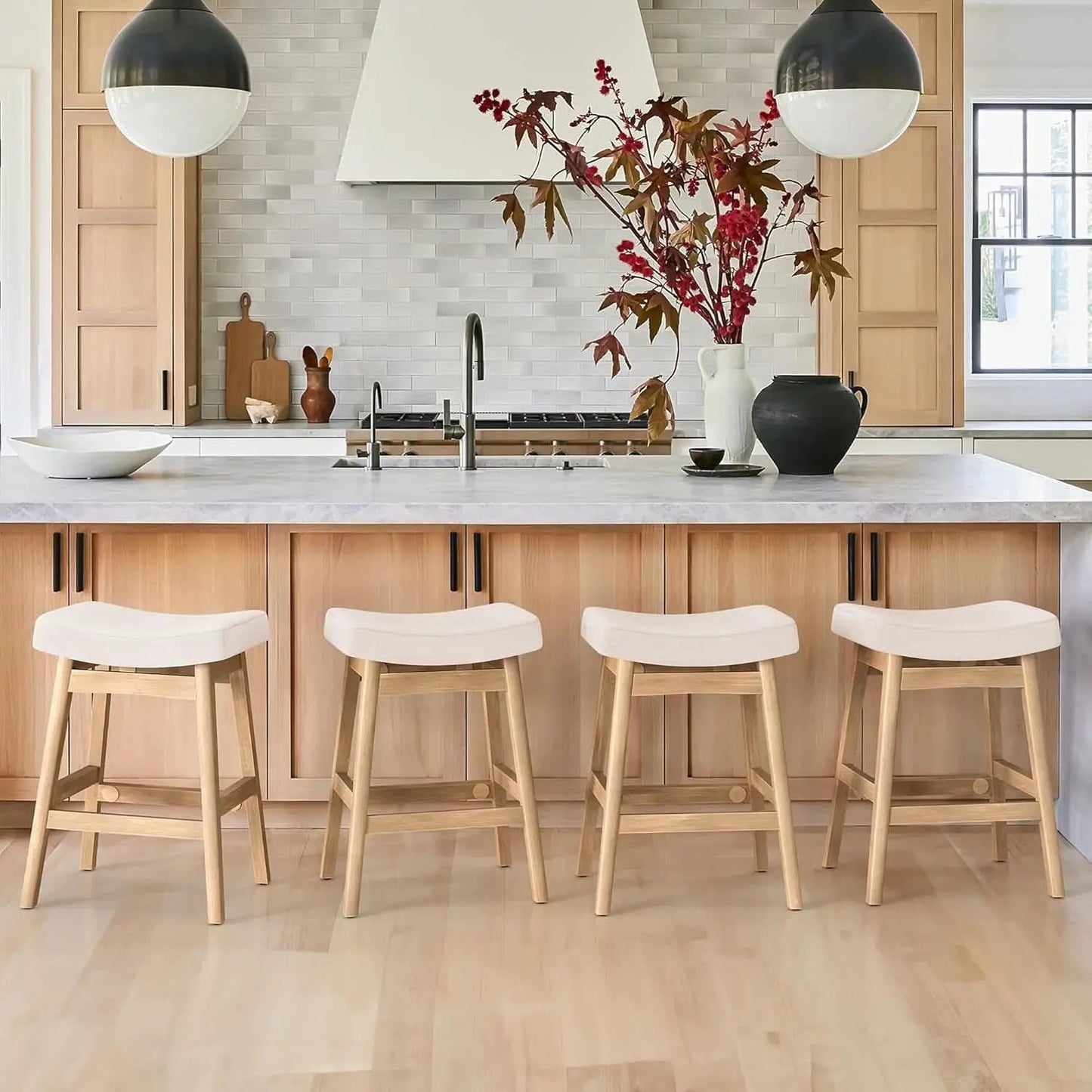 Bar Stools Set Of 3 24 Inch Counter Height Beige Stools from PriceLows™