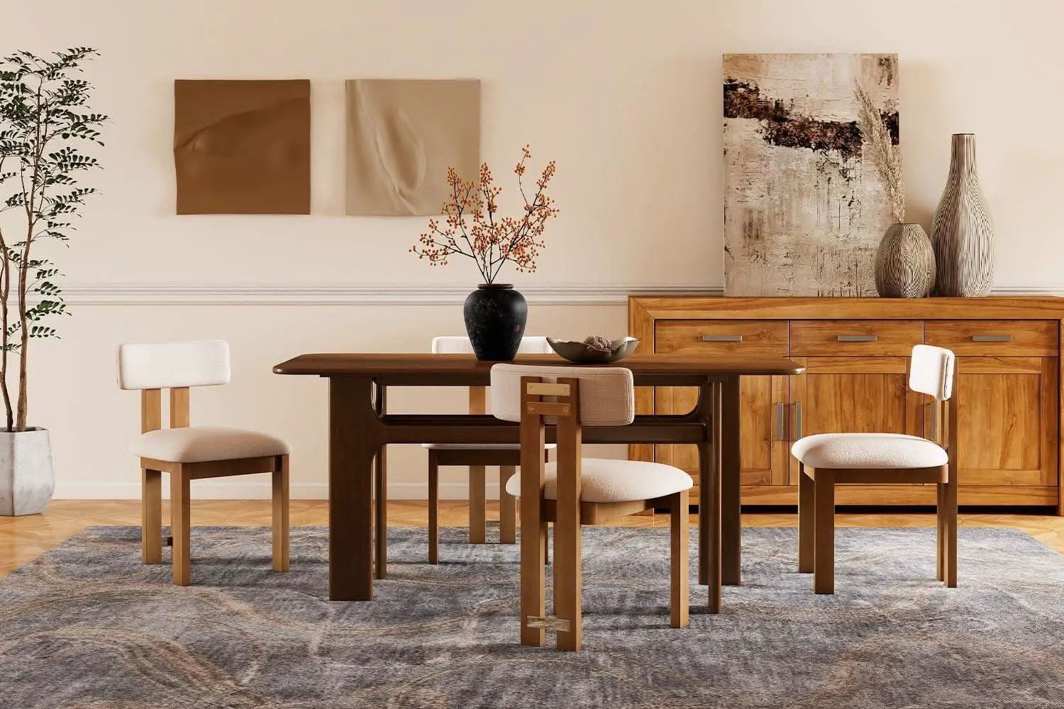 63 Inch Walnut Dining Table With Heavy Duty Legs Farmhouse from PriceLows™