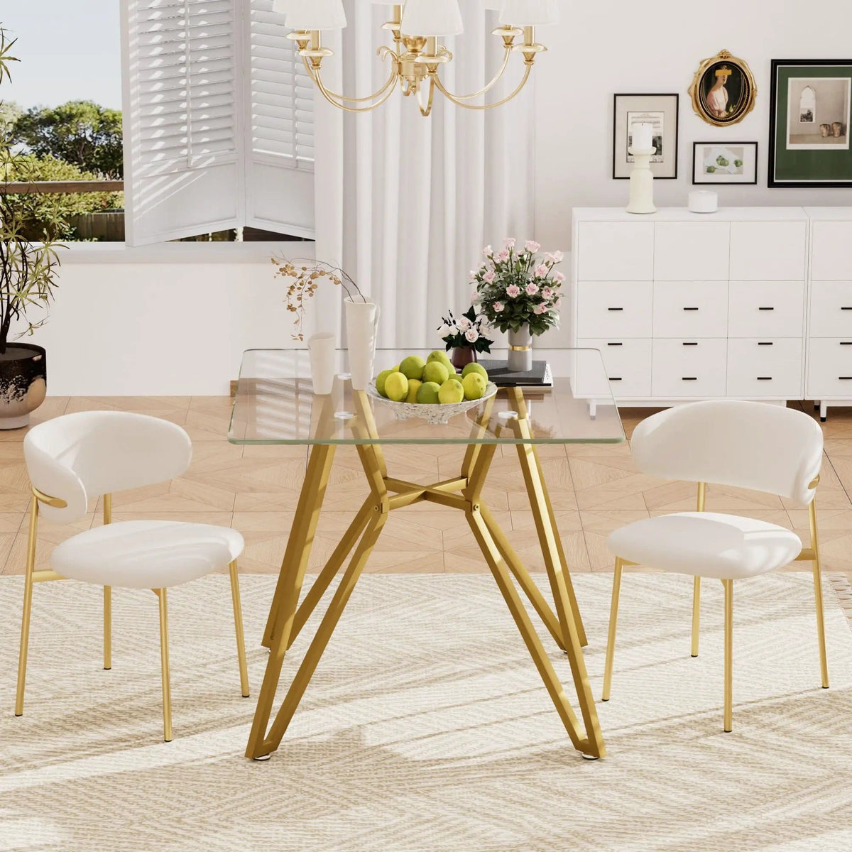 Modern Glass Dining Table With Metal Legs | 2 Pieces | Tempered Glass & Metal | Dining Room
