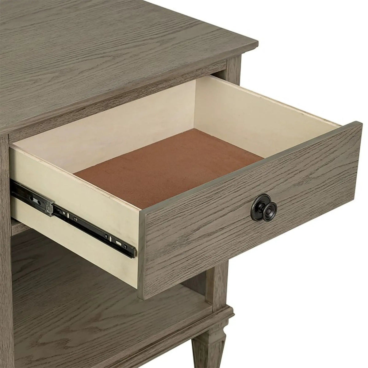 Victoria Nightstand | French-Inspired Design | Wire Brush Finish | 1 Drawer And Open Shelf