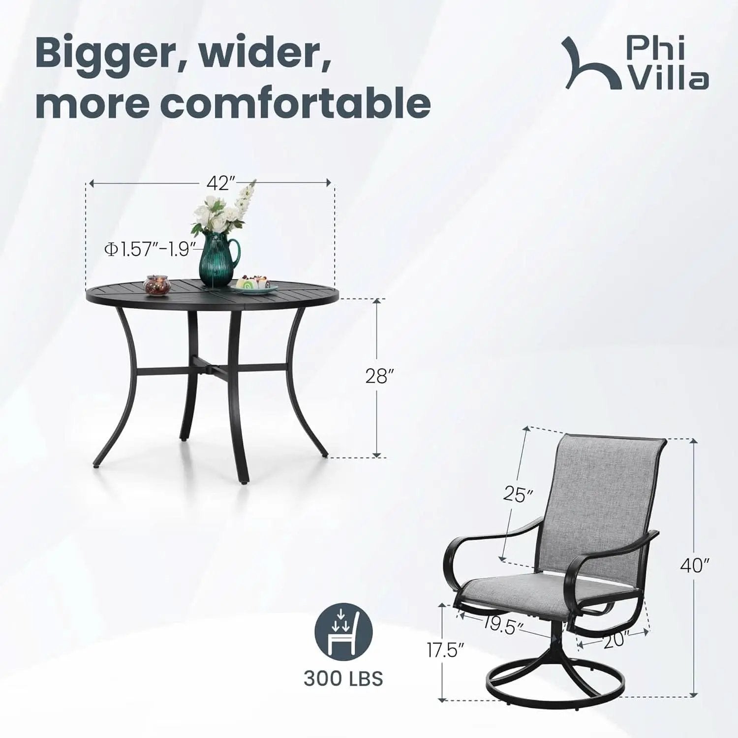 Outdoor Patio Dining Set With Swivel Chairs Gray Textilene from PriceLows™