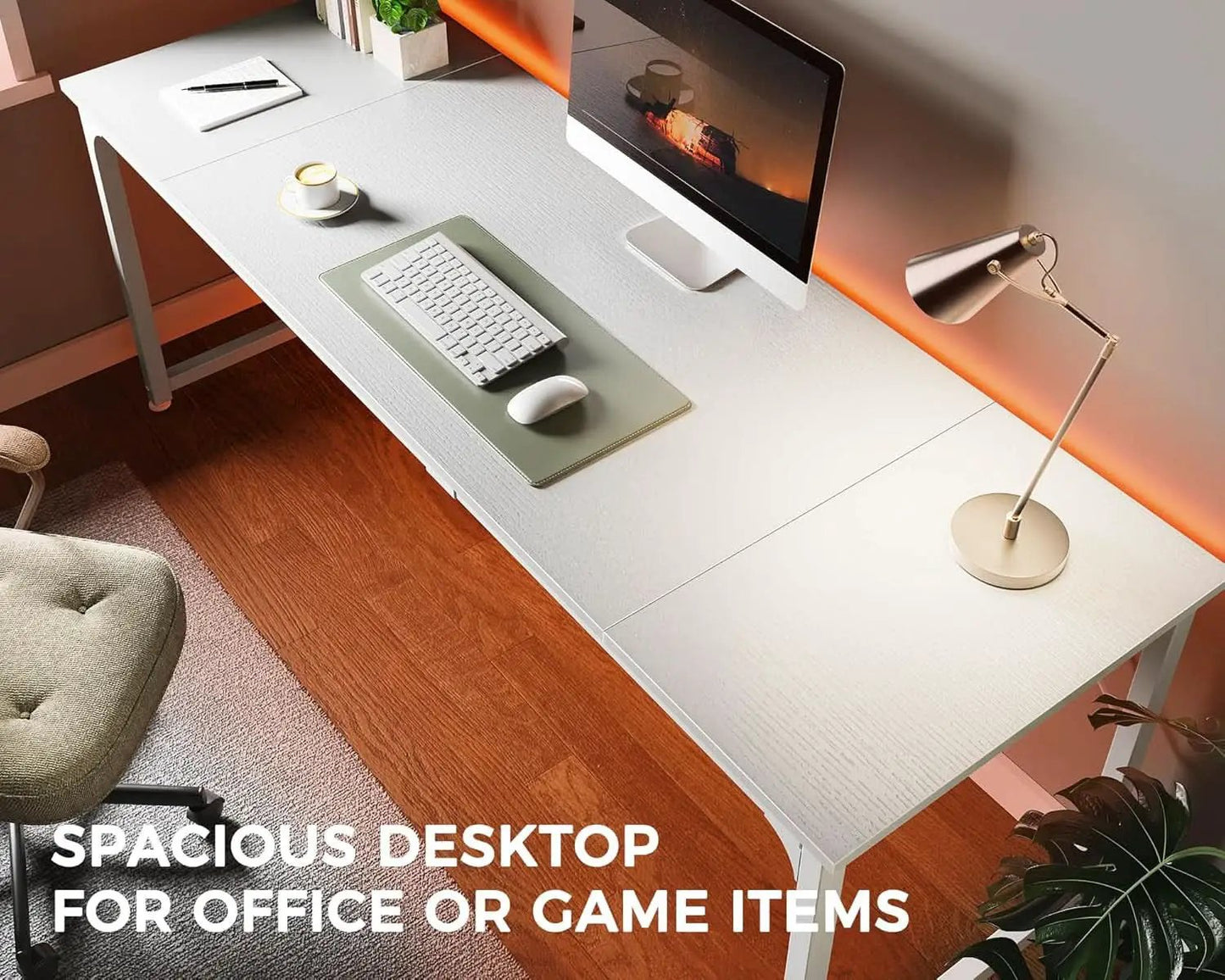 80 Inch White Computer Desk With Storage Metal Frame from PriceLows™