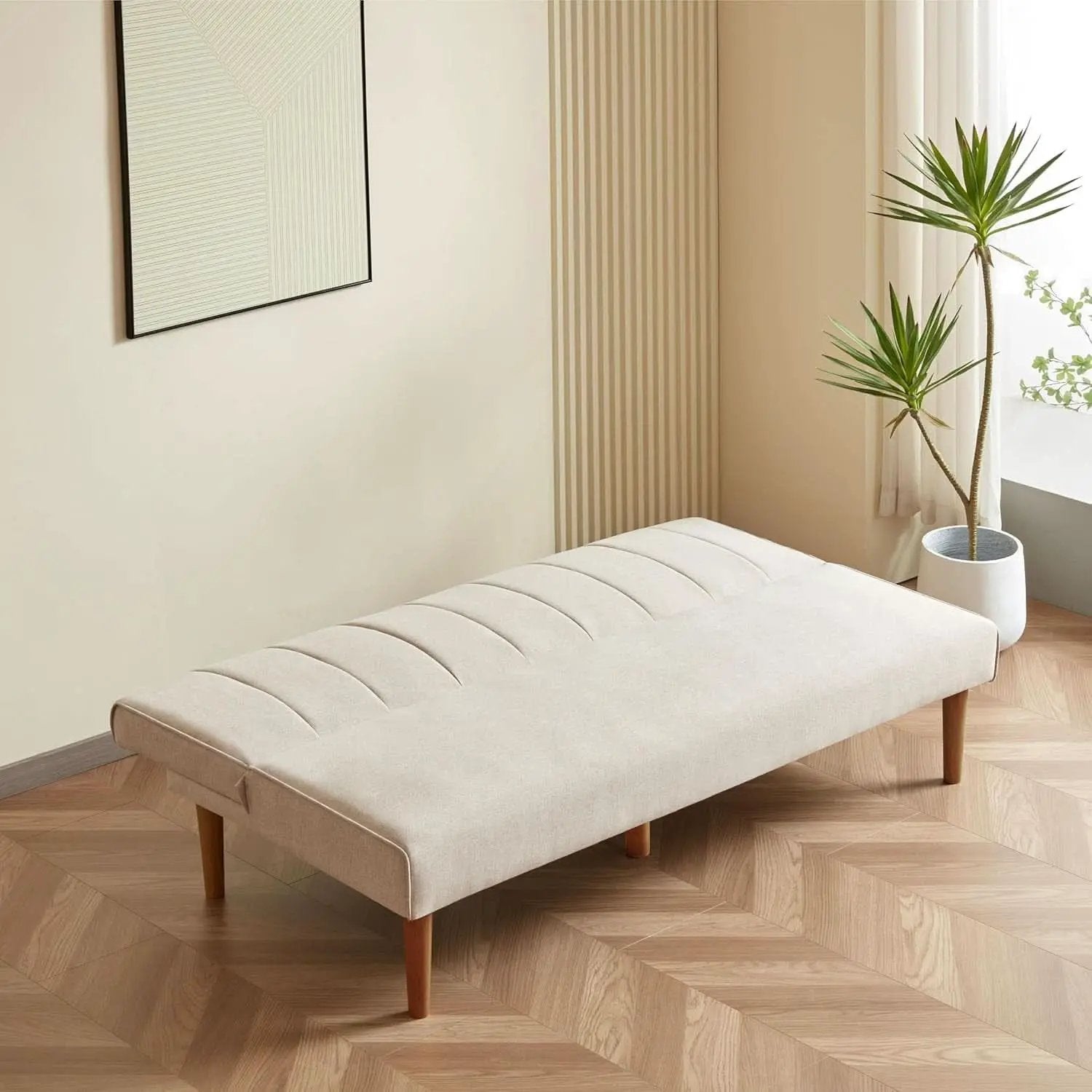 Beige Convertible Futon Sofa Bed For Living Room Use from PriceLows™
