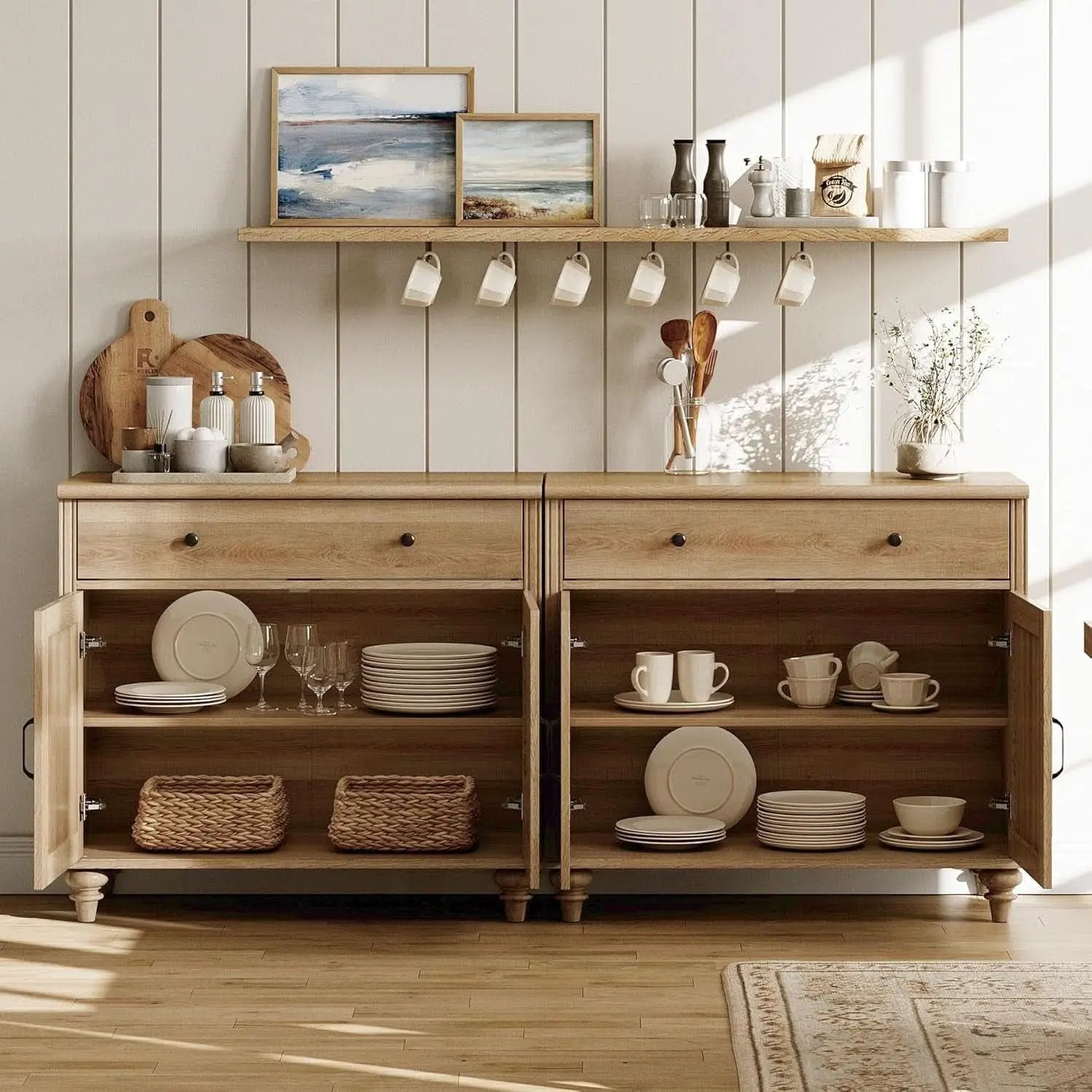 Oak Farmhouse Entertainment Center For TVs Up To 75 Inches from PriceLows™