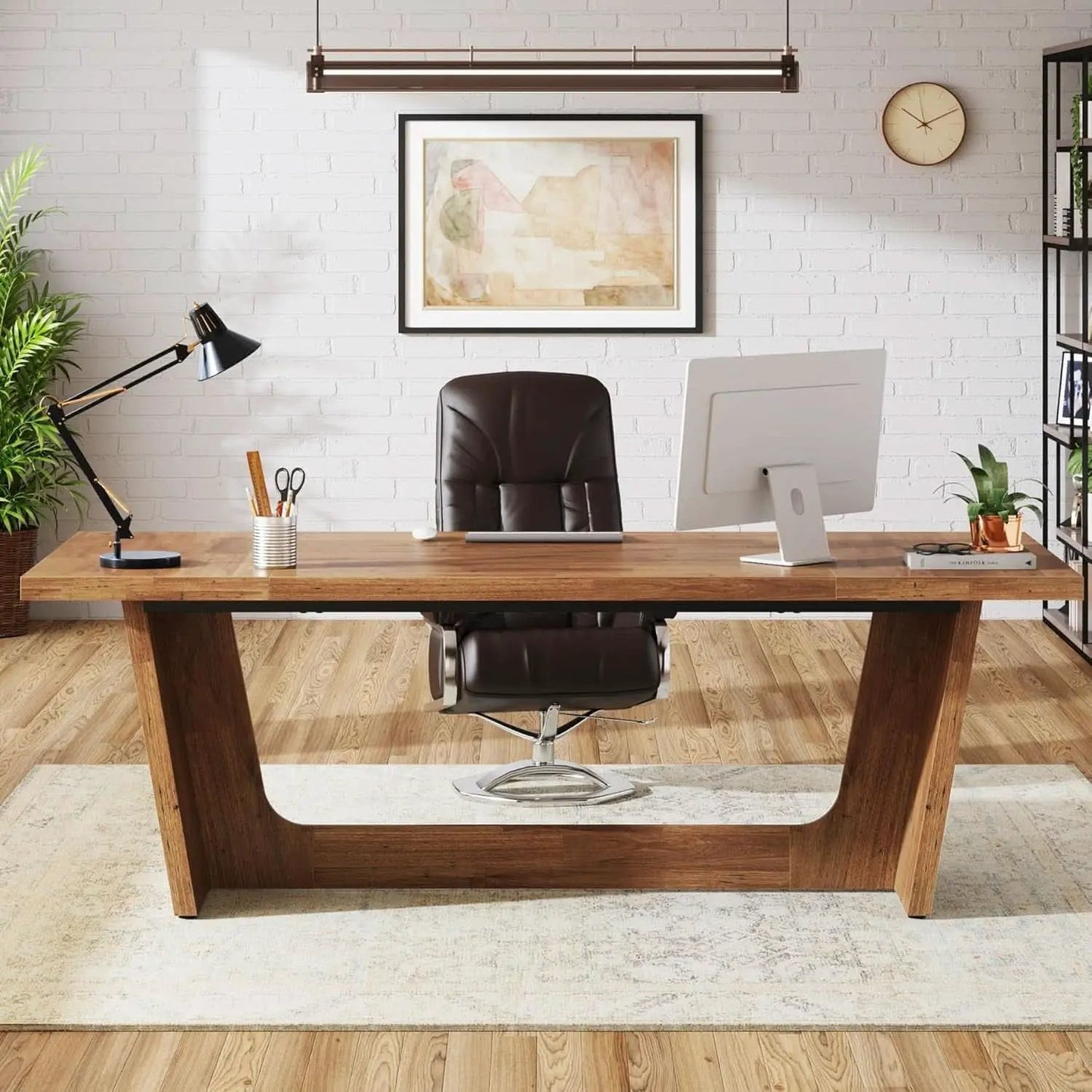 Walnut 70 Inch Executive Desk For Home Office Workspace from PriceLows™