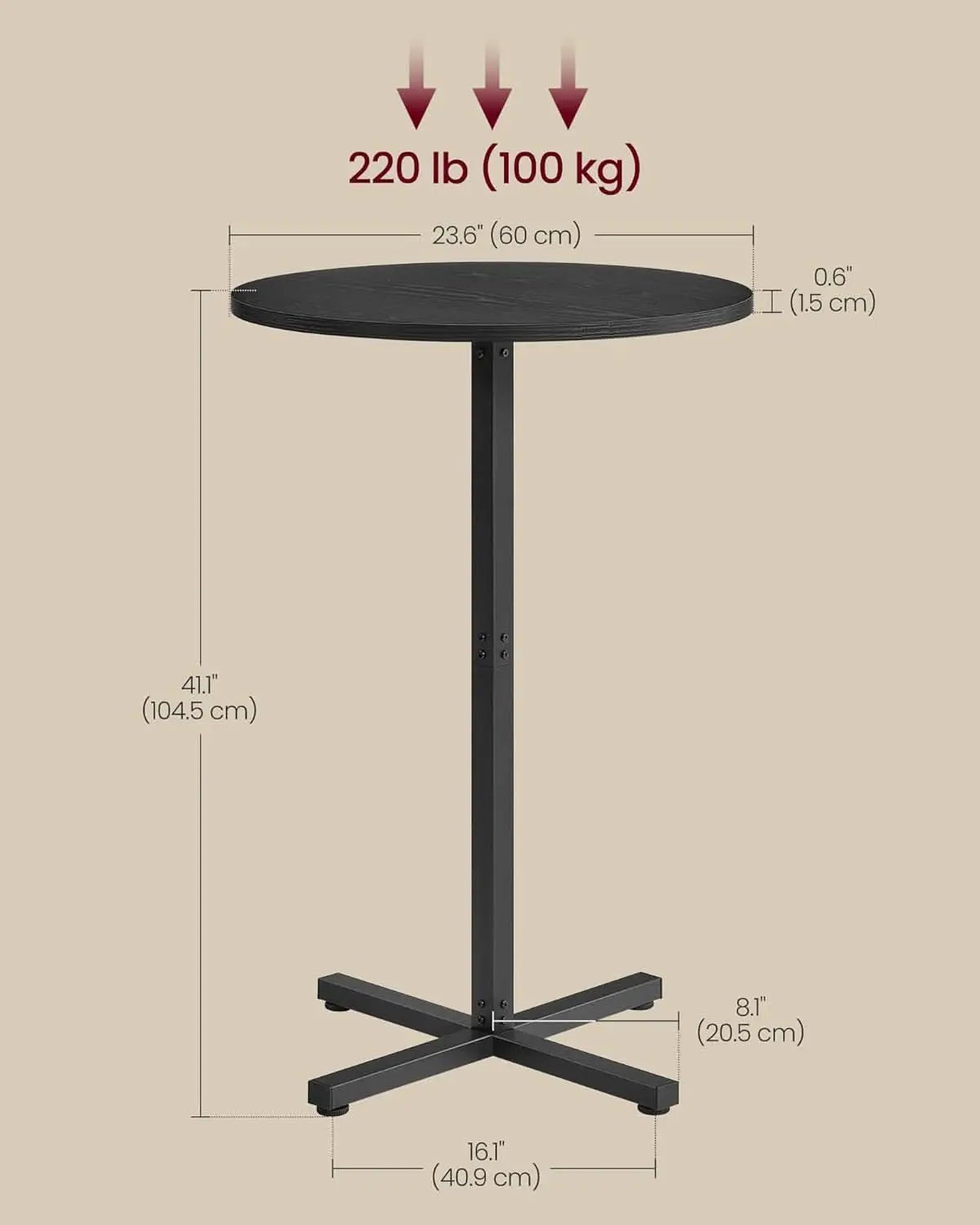 Round Pub Table 23 Inch Diameter Ebony Black Metal Frame from PriceLows™