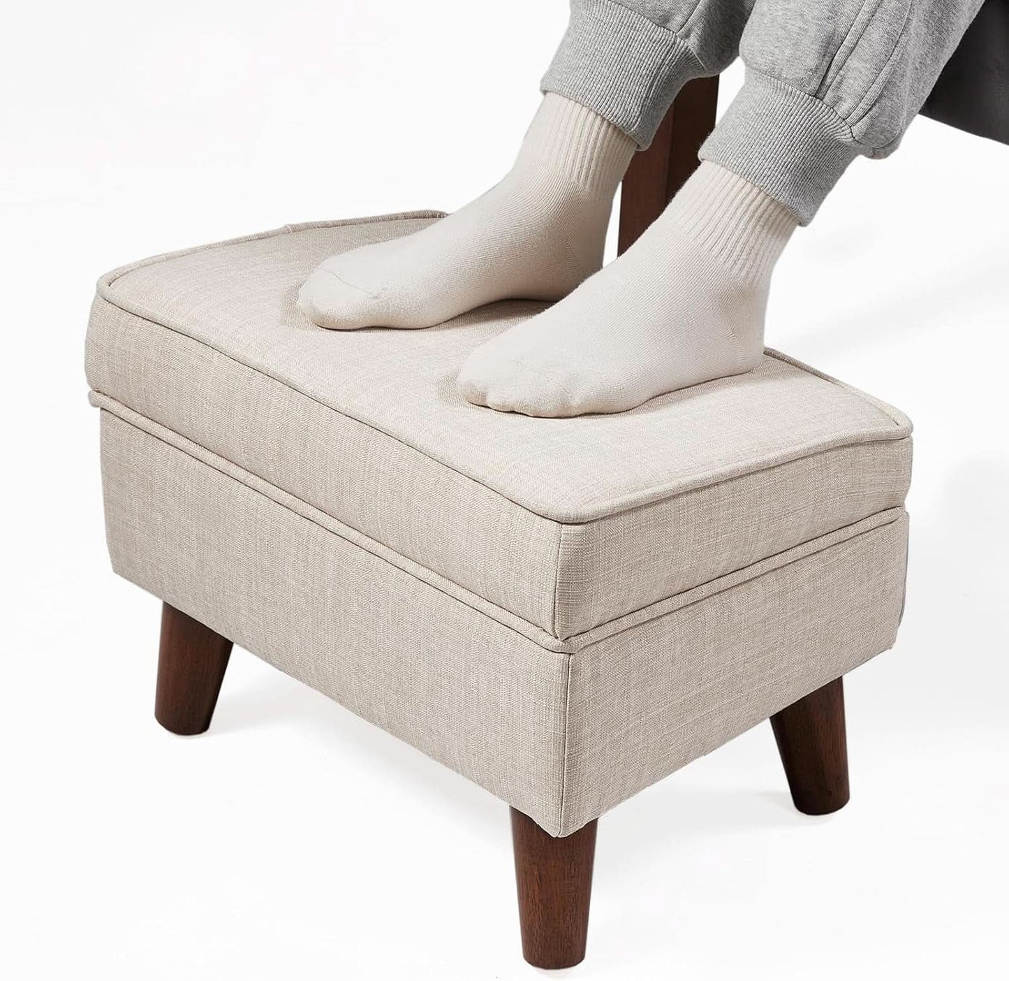 Beige Upholstered Storage Ottoman With Removable Lid from PriceLows™