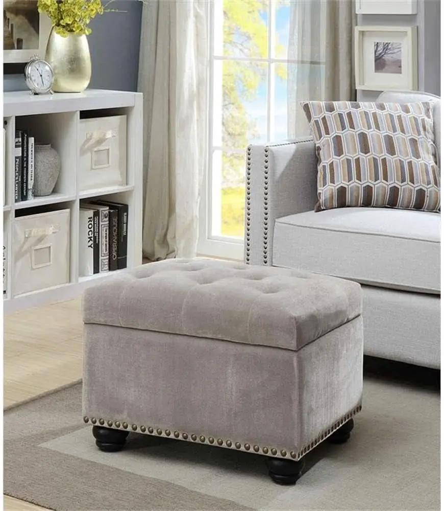 24 Inch Velvet Textured Light Taupe Storage Ottoman from PriceLows™
