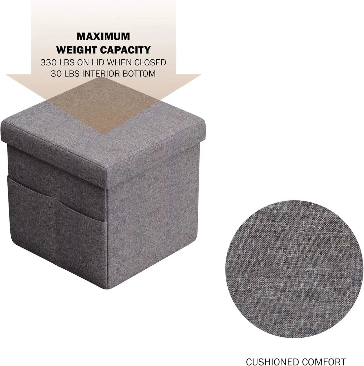 Gray 15 Inch Collapsible Storage Ottomans Compartments from PriceLows™