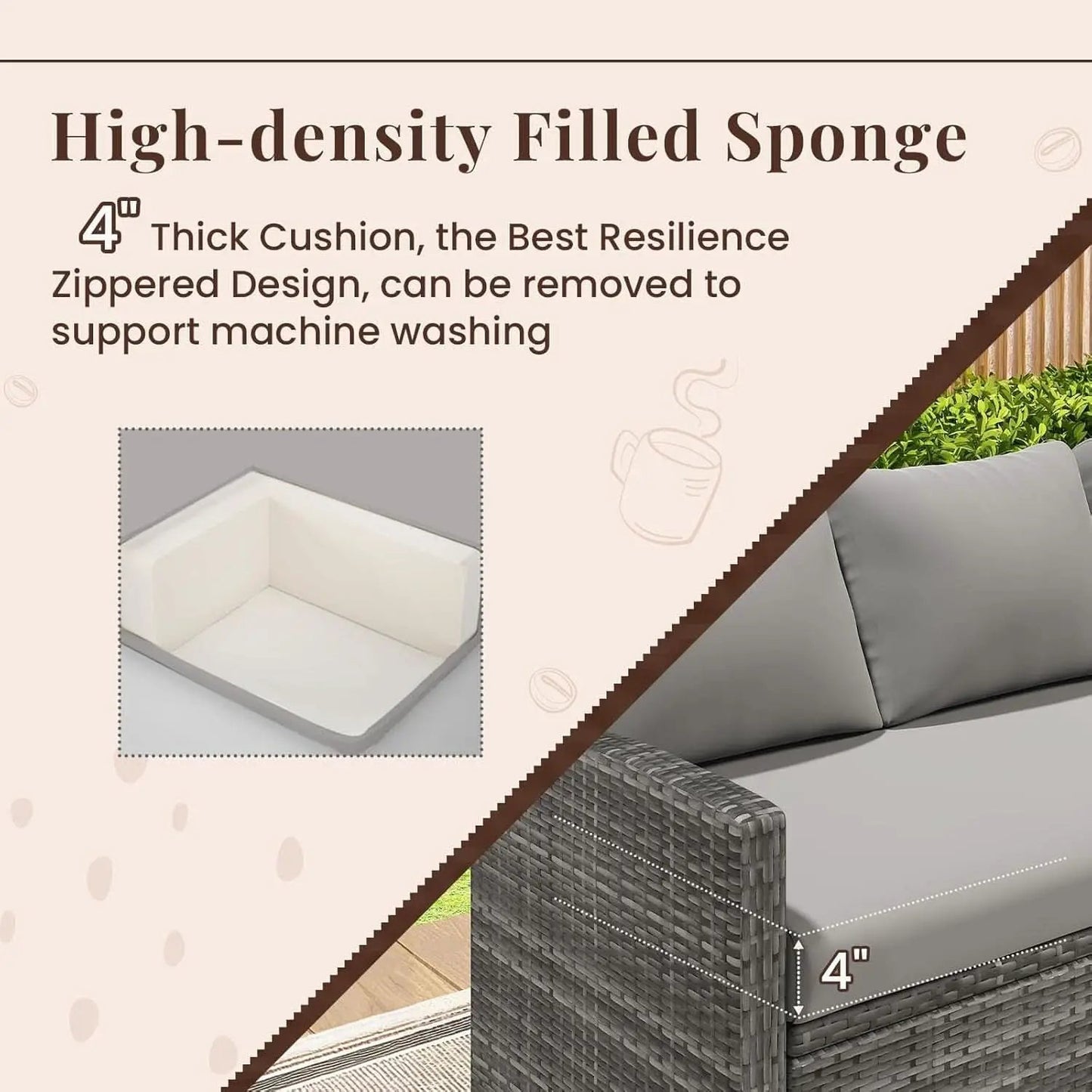 7 Piece Outdoor Patio Sectional Set All Weather Wicker Grey Cushions from PriceLows™