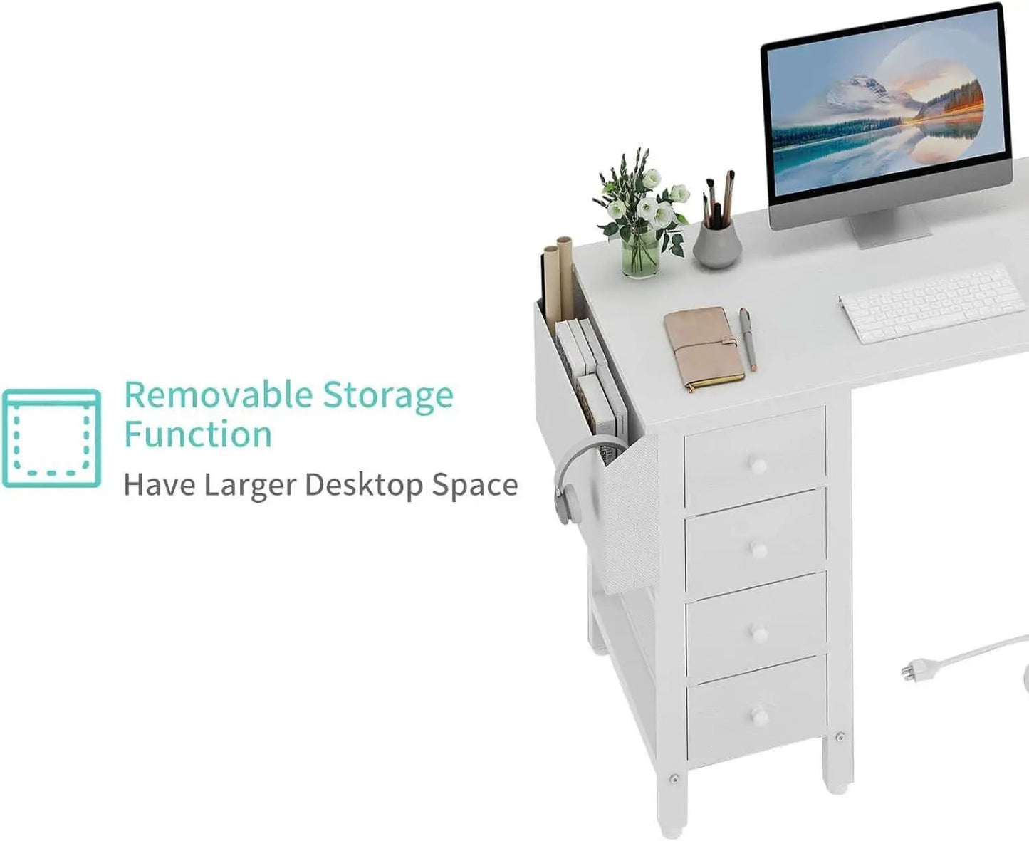 White 47 Inch L Shaped Corner Desk With Reversible Storage from PriceLows™