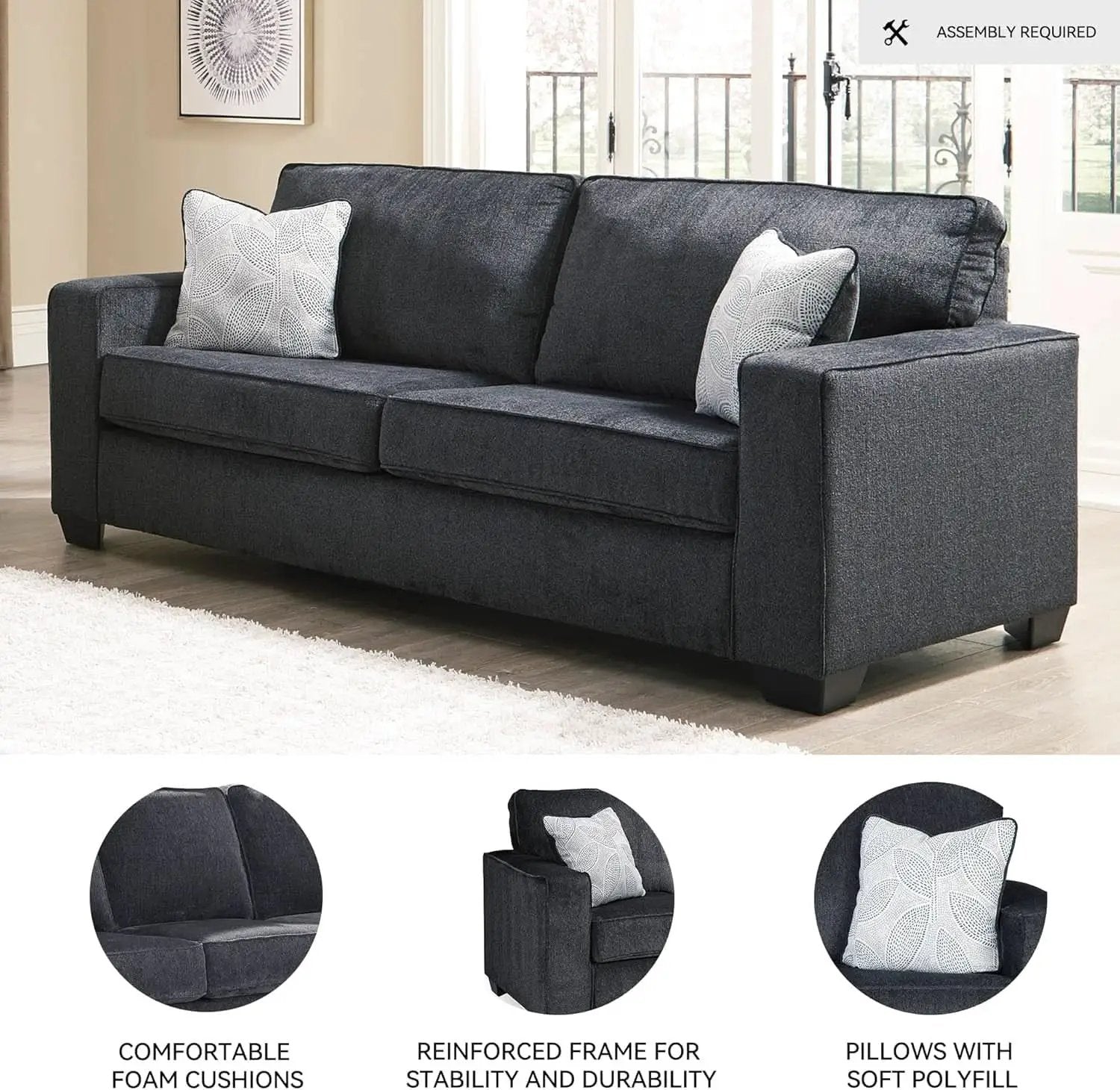 Queen Sleeper Sofa Dark Gray Upholstered ChenilleWeave from PriceLows™