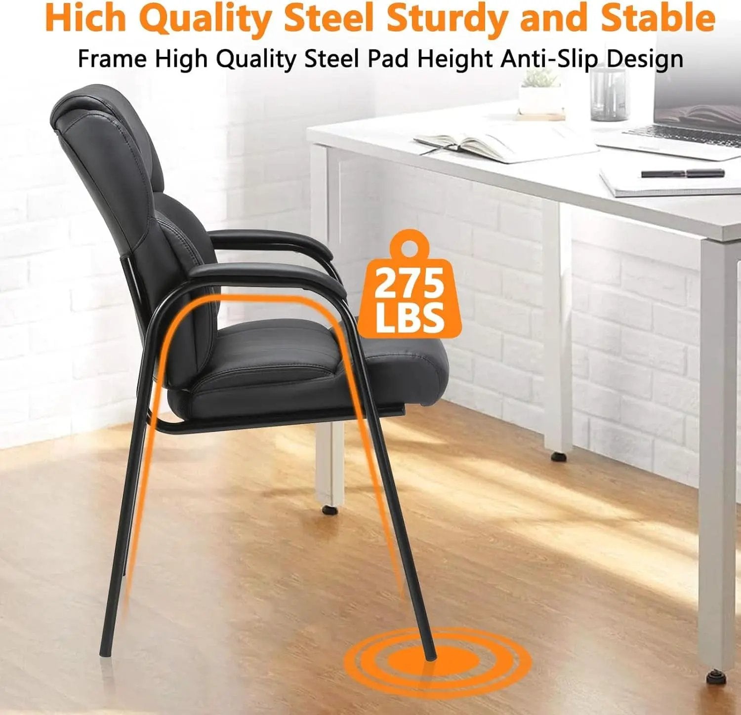 Black Leather Guest Chair 2 Pack With Padded Armrests from PriceLows™