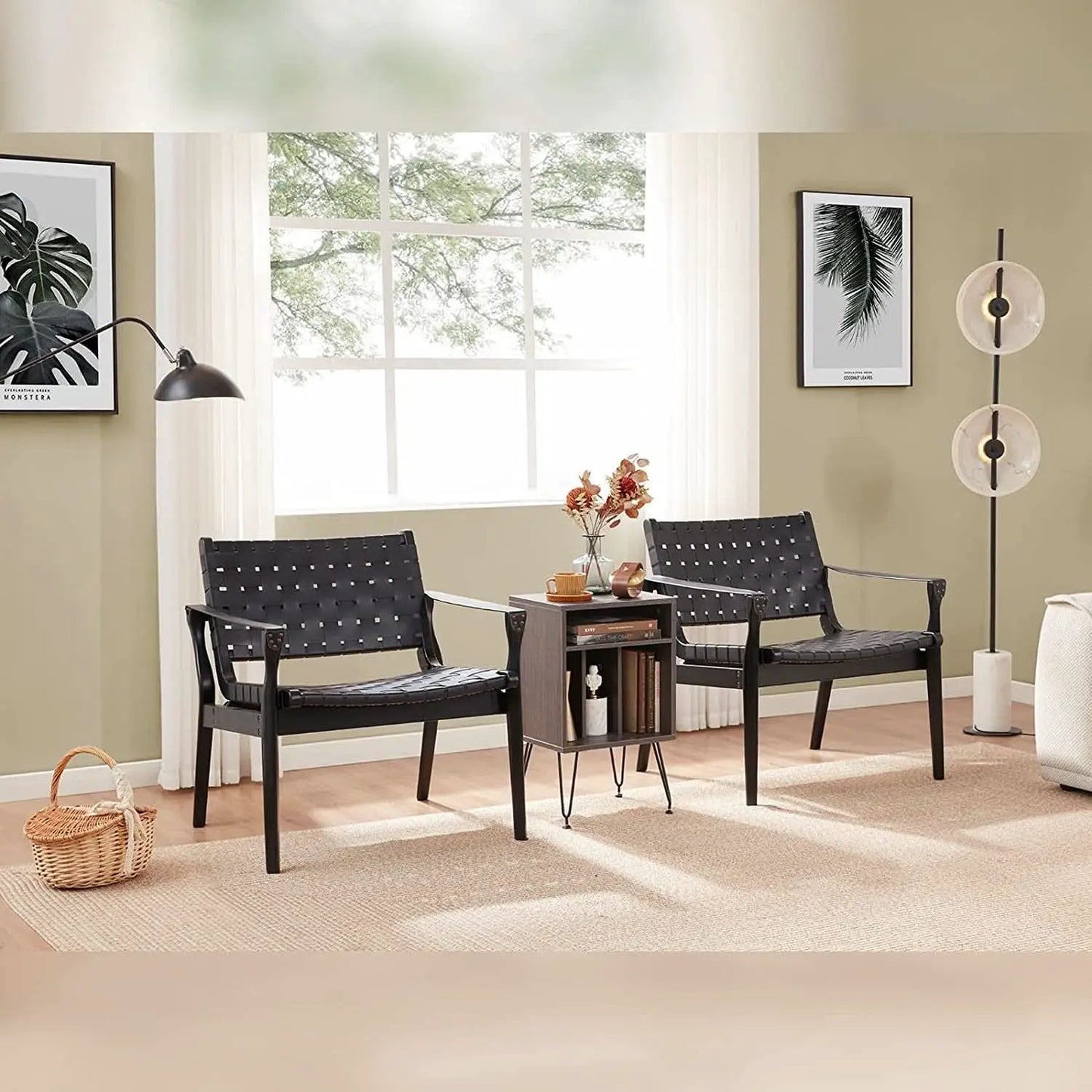 Scandinavian Woven Leather Chair With Natural Wood Frame from PriceLows™