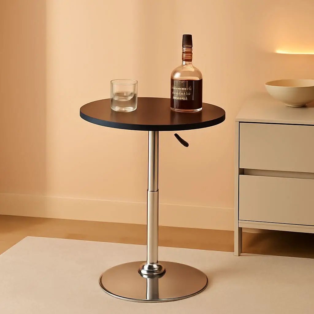 Black Bar Table With 360 Degree Swivel MDF Top Round from PriceLows™