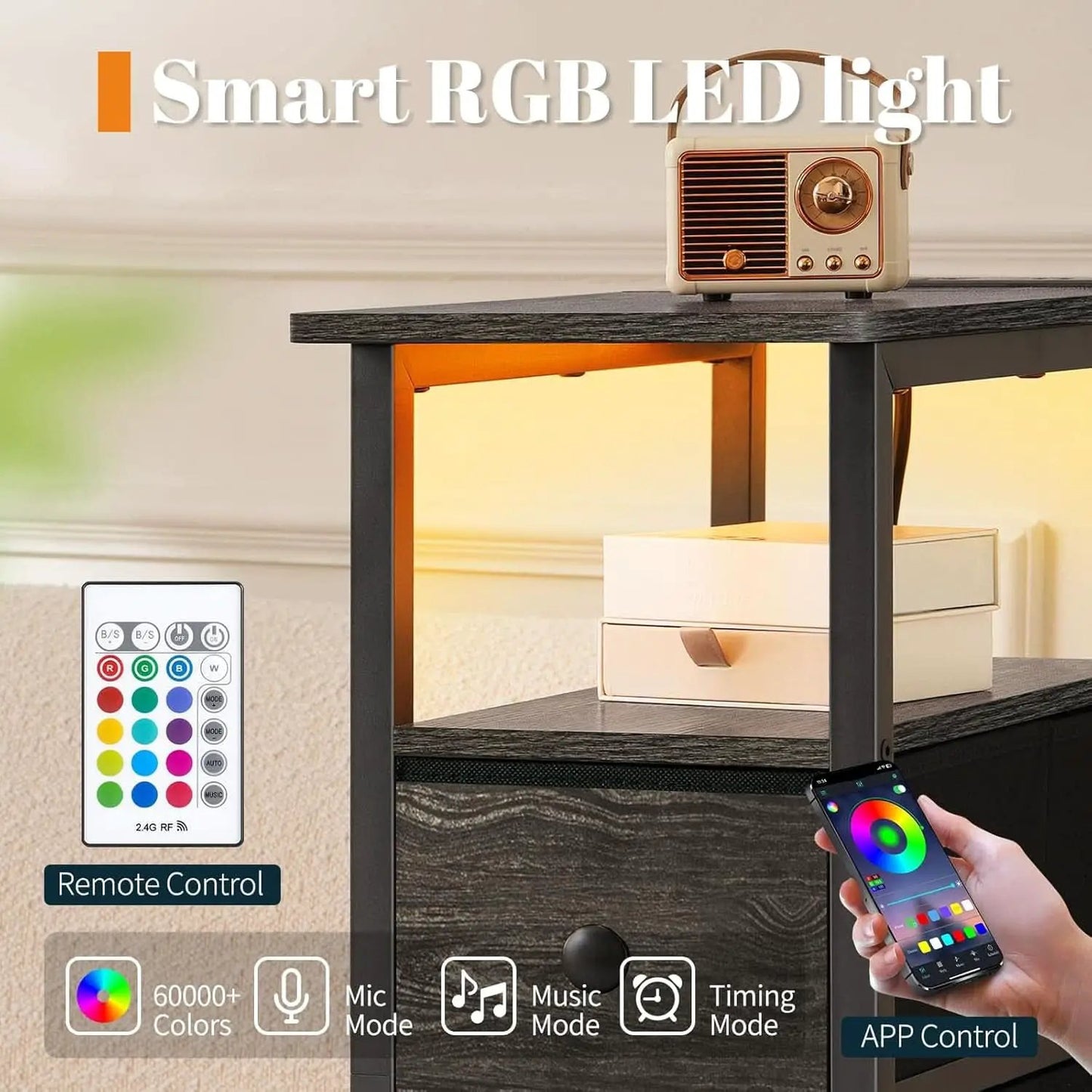 Narrow Dresser Nightstand With Led Charging Station from PriceLows™