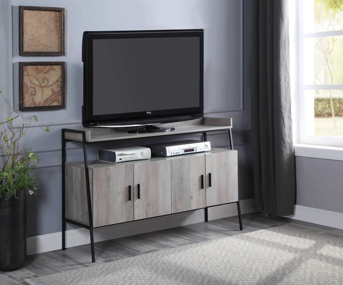 Samiya TV Stand | Gray Oak And Black Finish | Composite Wood Metal And MDF | 52 Inch Width
